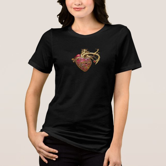 Steampunk Heart Anatomical Rubies and Gears Tri-Blend Shirt (Front)