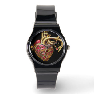 Steampunk Heart Anatomical Rubies and Gears Watch