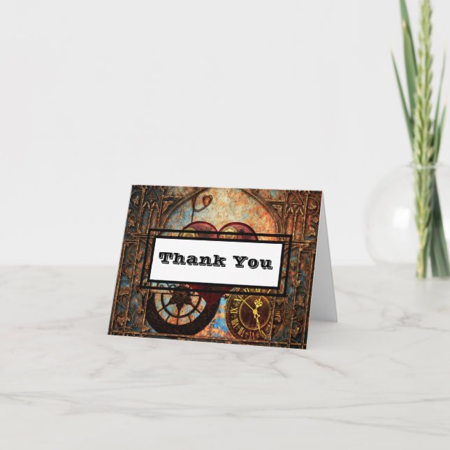 Steampunk Heart and Gear Thank You Note Card (Front)