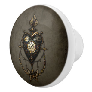 Steampunk heart ceramic knob