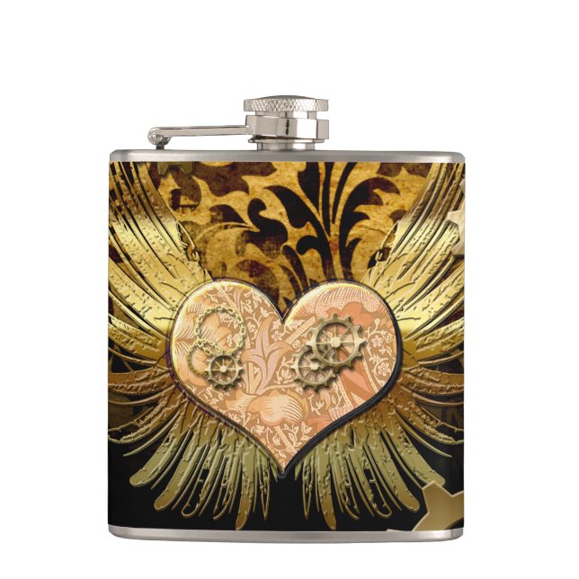 Steampunk heart hip flask (Front)