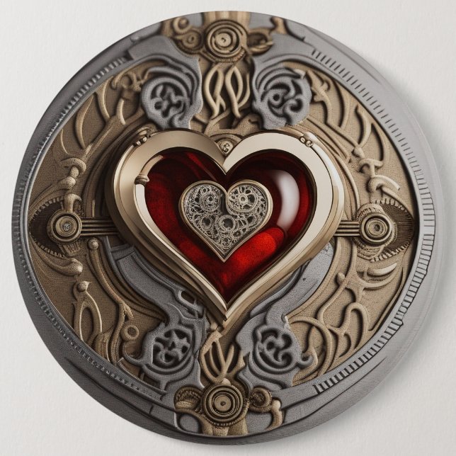  Steampunk Heart – Intricate Mechanical Love 6 Cm Round Badge (Front)