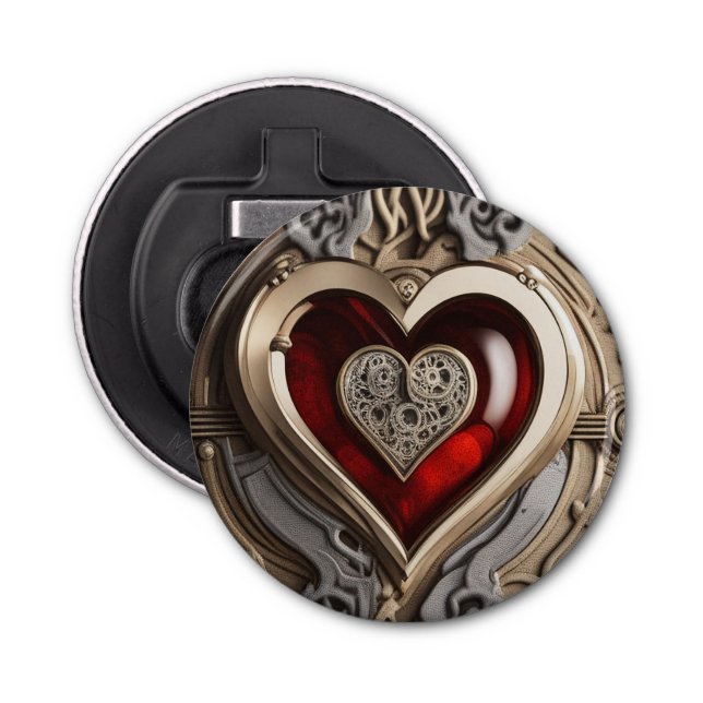 Steampunk Heart – Intricate Mechanical Love  Bottle Opener (Front)