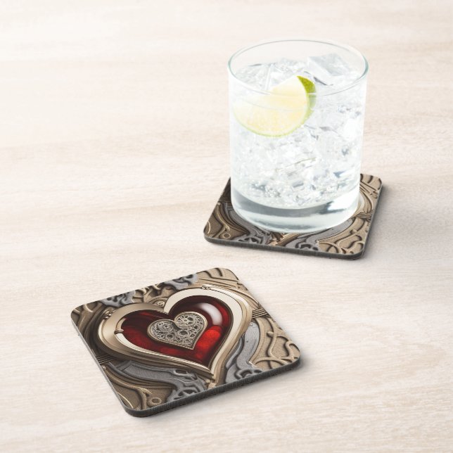 Steampunk Heart – Intricate Mechanical Love  Coaster (Right Side)