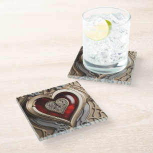 Steampunk Heart – Intricate Mechanical Love Glass Coaster