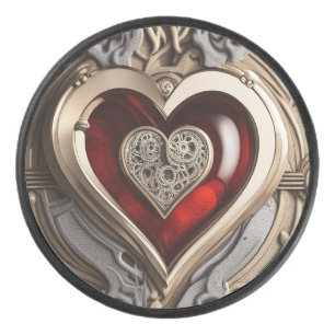 Steampunk Heart – Intricate Mechanical Love  Hockey Puck