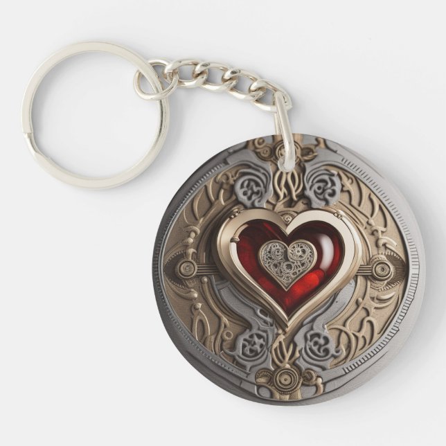Steampunk Heart – Intricate Mechanical Love  Key Ring (Front)