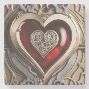 Steampunk Heart – Intricate Mechanical Love Stone Coaster
