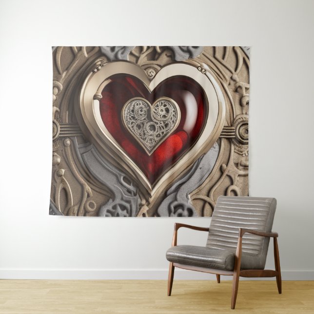 Steampunk Heart – Intricate Mechanical Love  Tapestry (In Situ (Horizontal))