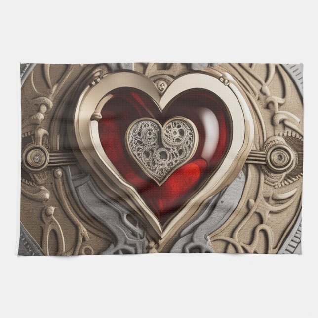 Steampunk Heart – Intricate Mechanical Love  Tea Towel (Horizontal)