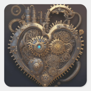 Steampunk Heart   Metal Gears Square Sticker