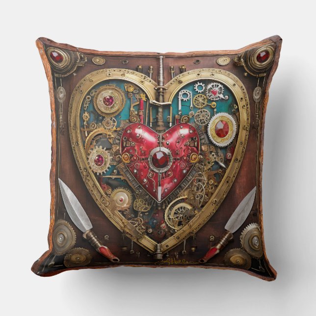 Steampunk Heart Rubies And Daggers For Warriors  Cushion (Front)