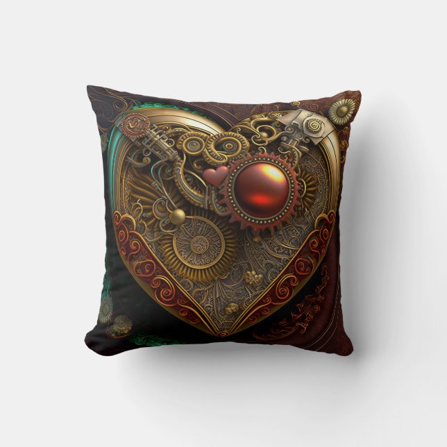 Steampunk Heart Throw Pillow (Front)