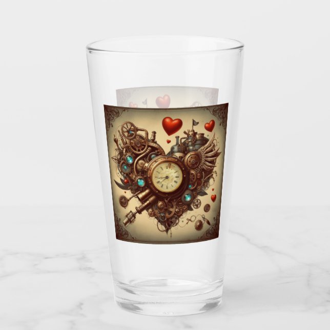 Steampunk heart/valentine's day  glass (Front)