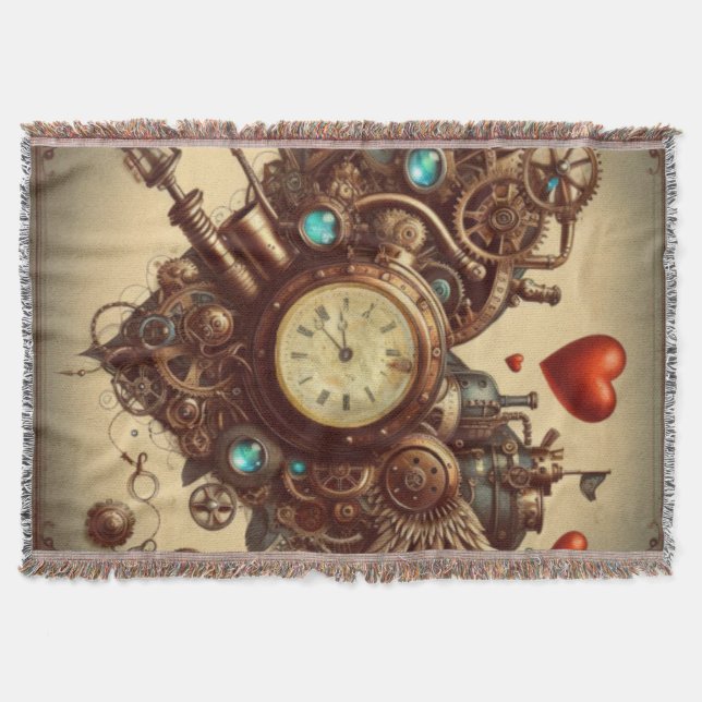 Steampunk heart/valentine's day  throw blanket (Front)