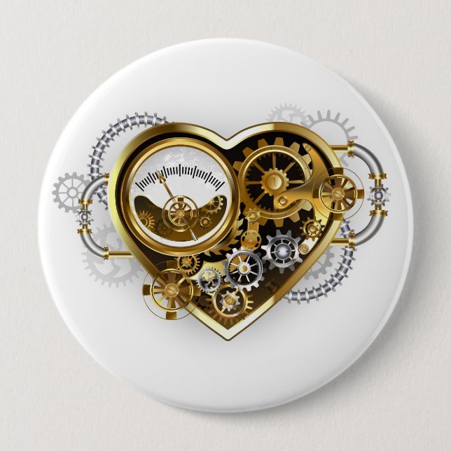 Steampunk Heart with a Manometer 10 Cm Round Badge (Front)