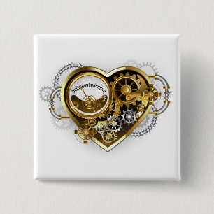 Steampunk Heart with a Manometer 15 Cm Square Badge