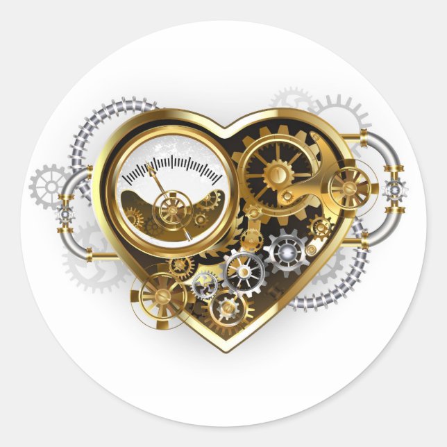 Steampunk Heart with a Manometer Classic Round Sticker (Front)