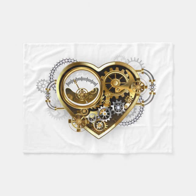 Steampunk Heart with a Manometer Fleece Blanket (Front (Horizontal))