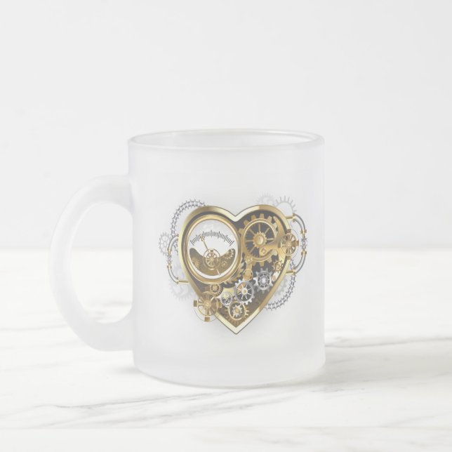 Steampunk Heart with a Manometer Frosted Glass Coffee Mug (Left)
