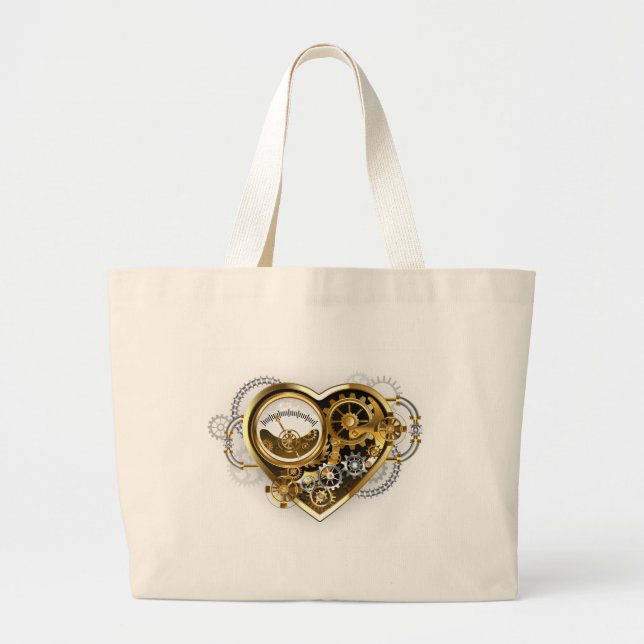 Steampunk Heart with a Manometer Large Tote Bag (Front)