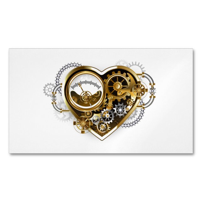 Steampunk Heart with a Manometer Magnetic Business Card (Front)