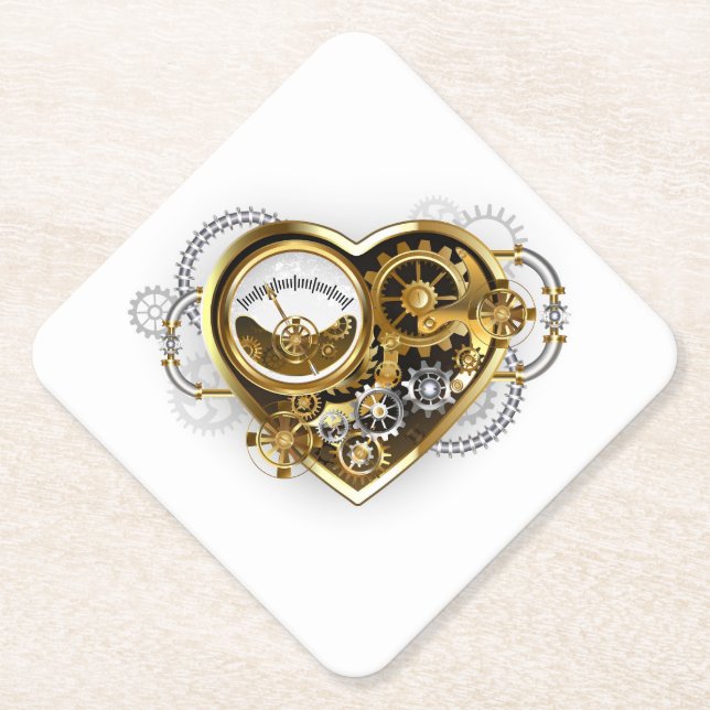 Steampunk Heart with a Manometer Paper Coaster (Front)