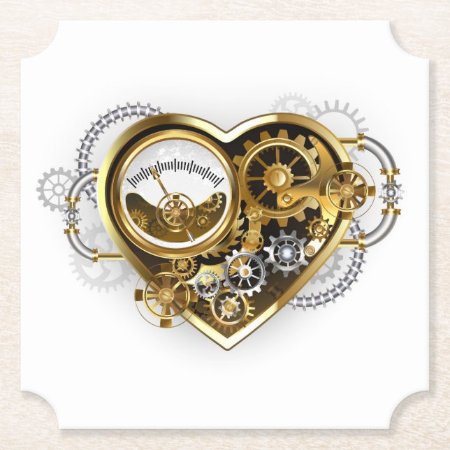 Steampunk Heart with a Manometer Paper Coaster (Front)