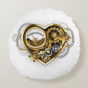 Steampunk Heart with a Manometer Round Cushion