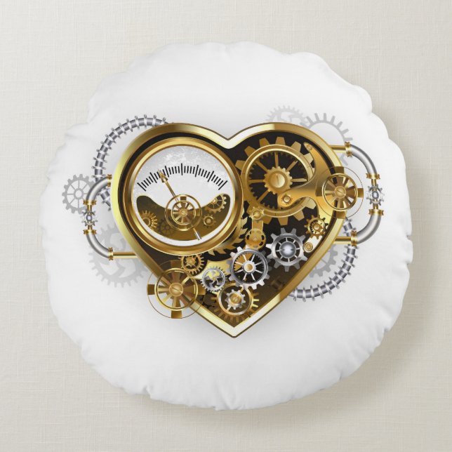 Steampunk Heart with a Manometer Round Cushion (Front)