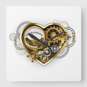 Steampunk Heart with a Manometer Square Wall Clock