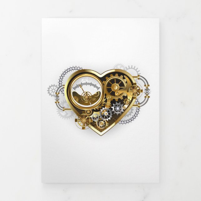 Steampunk Heart with a Manometer Tri-Fold Holiday Card (Cover)