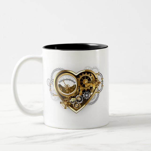 Steampunk Heart with a Manometer Two-Tone Coffee Mug (Left)