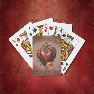 Steampunk Heart with Flowers. Playing Cards