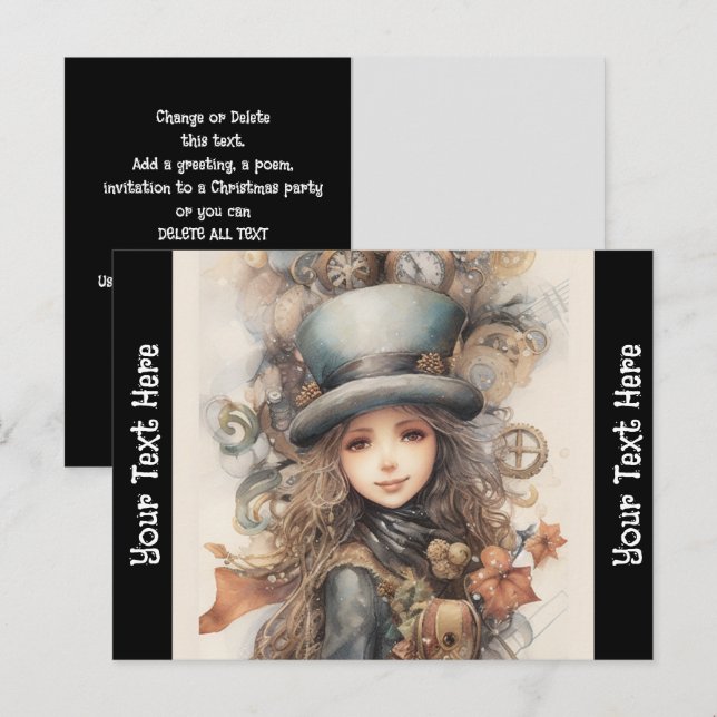 Steampunk Holiday Greeting Cute Dressed Lady Invitation Postcard (Front/Back)
