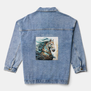 Steampunk Horse Cogs Wheels Steel Copper Brass Denim Jacket