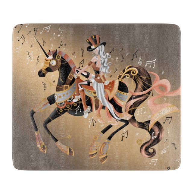 Steampunk Horse & Lady 6x7 Chopping Board  (Front)