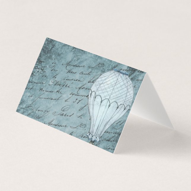 Steampunk Hot Air Balloon Dusk Blue Handwriting (Front)