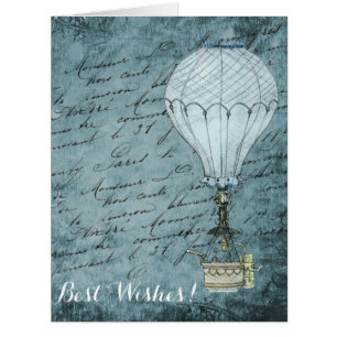 Steampunk Hot Air Balloon Dusk Blue Handwriting