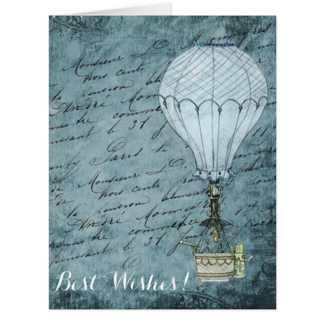 Steampunk Hot Air Balloon Dusk Blue Handwriting (Front)