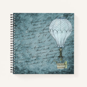 Steampunk Hot Air Balloon Dusk Blue Handwriting Notebook