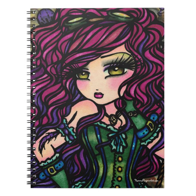 Steampunk Hot Air Balloon Girl Fantasy Art Spiral Notebook (Front)
