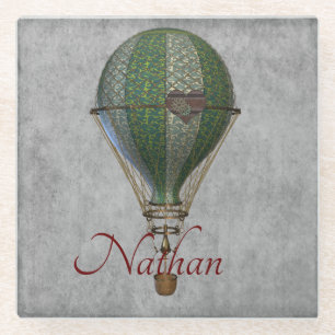 Steampunk Hot Air Balloon Personalised Glass Coaster