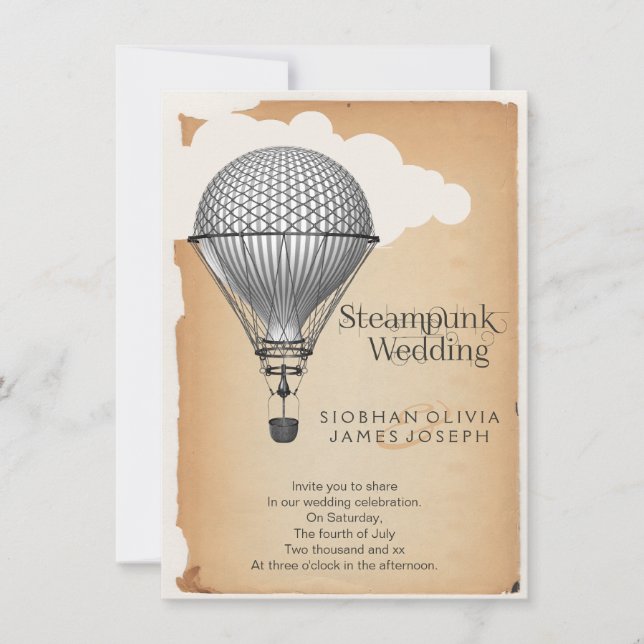 Steampunk Hot Air Balloon Wedding Invitation (Front)