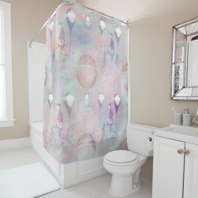 Steampunk Hot Air Balloons | Vintage Feminine Shower Curtain (In Situ)