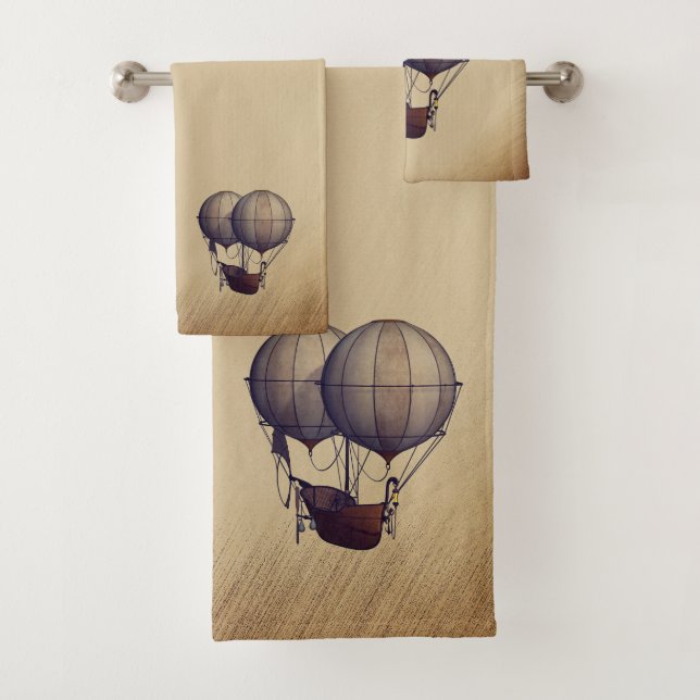 Steampunk Hot Air Balloons with Ship Bath Towel Set (Insitu)