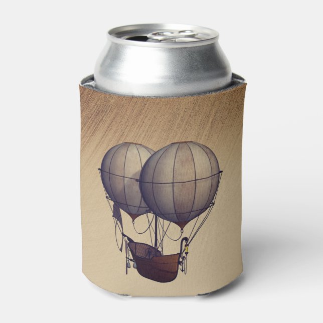 Steampunk Hot Air Balloons with Ship Can Cooler (Can Front)