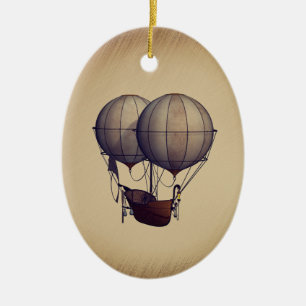 Steampunk Hot Air Balloons with Ship Ceramic Tree Decoration