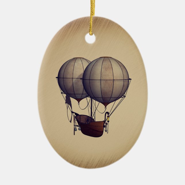 Steampunk Hot Air Balloons with Ship Ceramic Tree Decoration (Front)