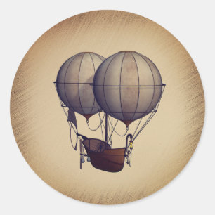 Steampunk Hot Air Balloons with Ship Classic Round Sticker